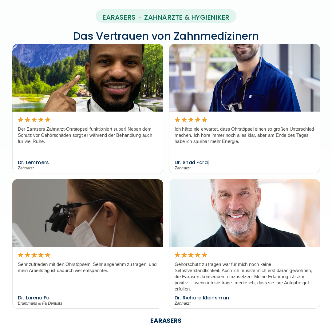 Earasers Ohrstöpsel für Zahnärzte & Dentalhygieniker